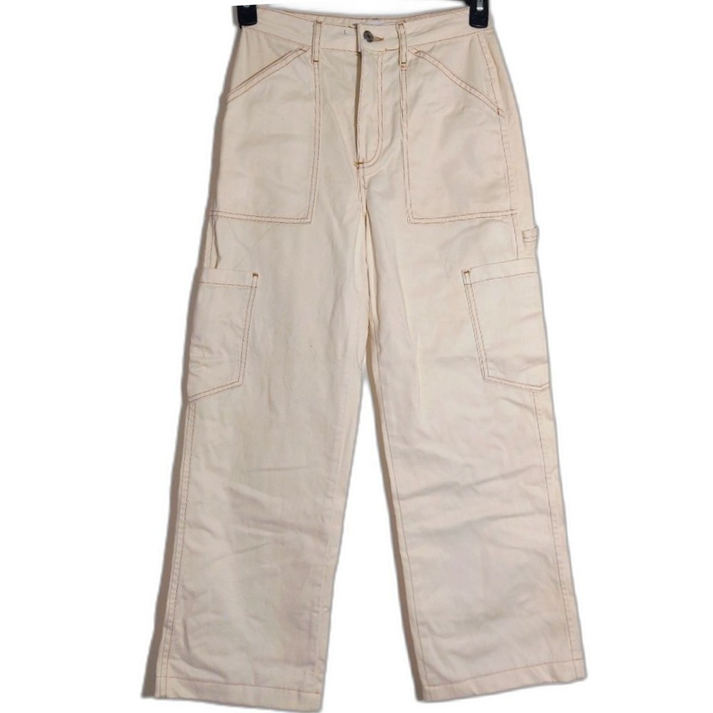 Denim Co. Women's 100% Cotton High Waist Wide Leg Cargo Jeans Cream Size 2 EUC - Picture 3 of 12